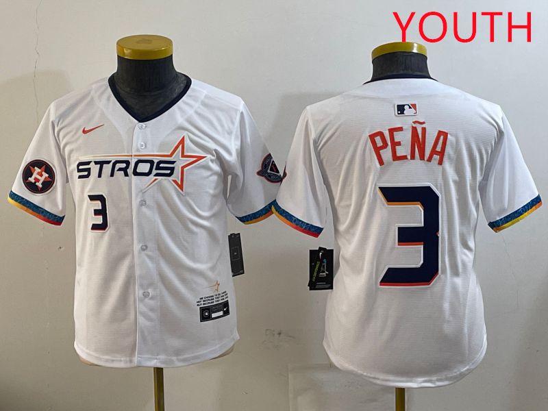 Youth Houston Astros #3 Pena White Fourth generation Joint Name 2025 Nike MLB Jersey style 2->youth mlb jersey->Youth Jersey
